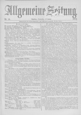 Allgemeine Zeitung Donnerstag 16. Januar 1873