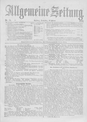 Allgemeine Zeitung Donnerstag 20. Februar 1873