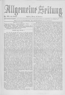 Allgemeine Zeitung Montag 22. September 1873