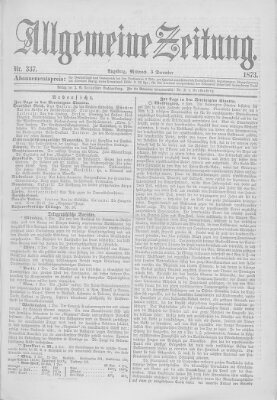 Allgemeine Zeitung Mittwoch 3. Dezember 1873