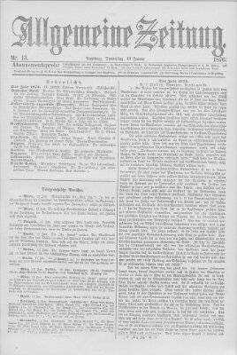 Allgemeine Zeitung Donnerstag 13. Januar 1876