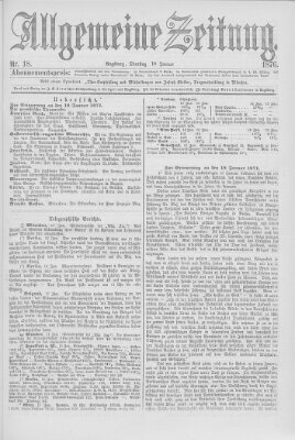 Allgemeine Zeitung Dienstag 18. Januar 1876