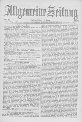 Allgemeine Zeitung Mittwoch 16. Februar 1876