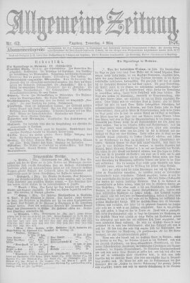 Allgemeine Zeitung Donnerstag 2. März 1876