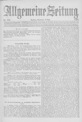 Allgemeine Zeitung Samstag 29. April 1876