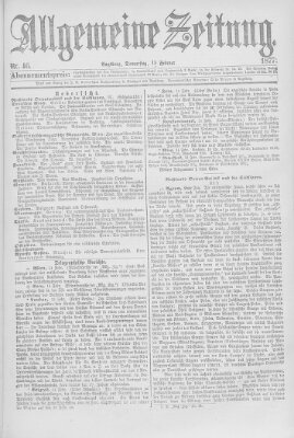 Allgemeine Zeitung Donnerstag 15. Februar 1877