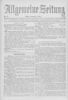 Allgemeine Zeitung Samstag 17. März 1877