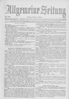 Allgemeine Zeitung Dienstag 7. August 1877