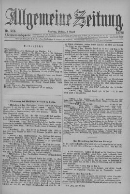 Allgemeine Zeitung Freitag 2. August 1878