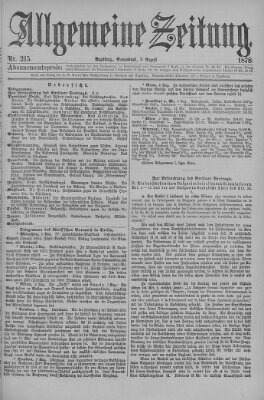 Allgemeine Zeitung Samstag 3. August 1878