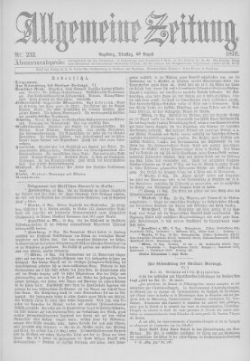 Allgemeine Zeitung Dienstag 20. August 1878