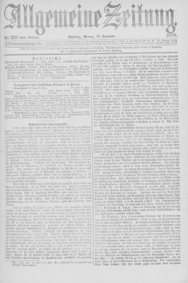 Allgemeine Zeitung Montag 15. September 1879