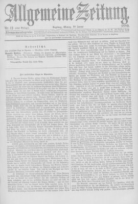 Allgemeine Zeitung Montag 12. Januar 1880