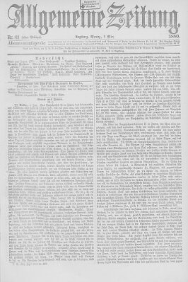 Allgemeine Zeitung Montag 1. März 1880