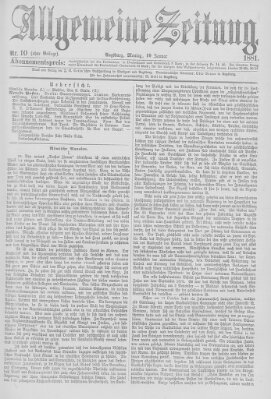 Allgemeine Zeitung Montag 10. Januar 1881