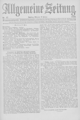 Allgemeine Zeitung Mittwoch 16. Februar 1881