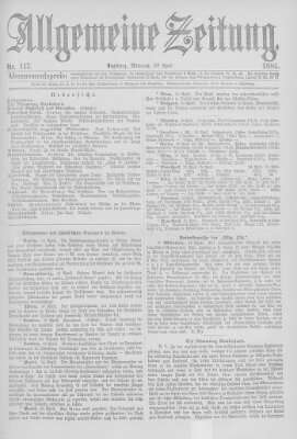 Allgemeine Zeitung Mittwoch 27. April 1881