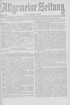 Allgemeine Zeitung Mittwoch 31. August 1881