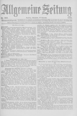 Allgemeine Zeitung Samstag 17. September 1881