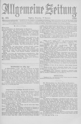 Allgemeine Zeitung Donnerstag 29. September 1881