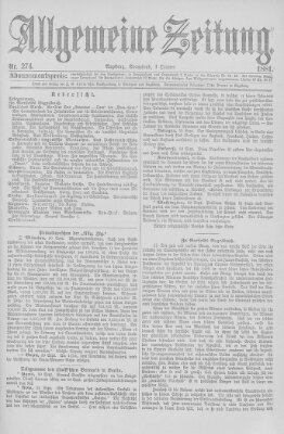 Allgemeine Zeitung Samstag 1. Oktober 1881