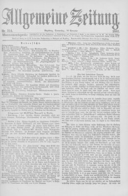 Allgemeine Zeitung Donnerstag 10. November 1881