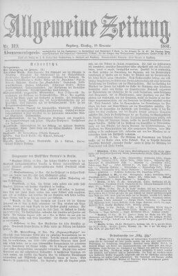 Allgemeine Zeitung Dienstag 15. November 1881