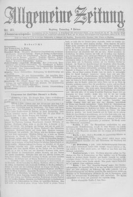 Allgemeine Zeitung Donnerstag 9. Februar 1882