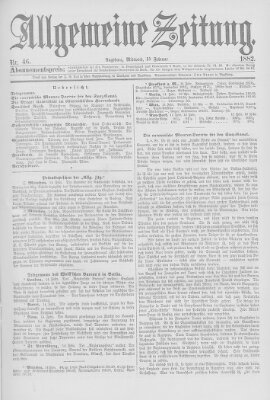 Allgemeine Zeitung Mittwoch 15. Februar 1882