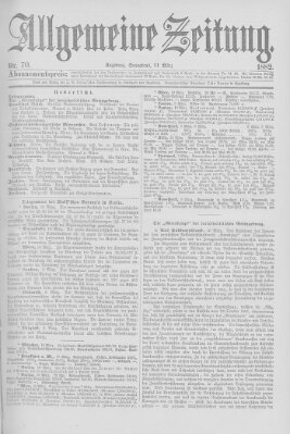 Allgemeine Zeitung Samstag 11. März 1882