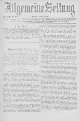 Allgemeine Zeitung Dienstag 11. April 1882