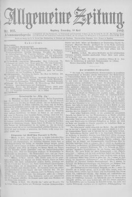 Allgemeine Zeitung Donnerstag 13. April 1882