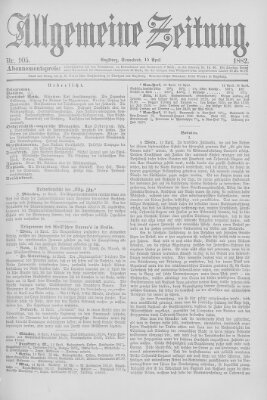 Allgemeine Zeitung Samstag 15. April 1882