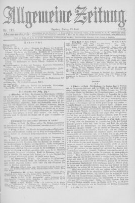 Allgemeine Zeitung Freitag 21. April 1882