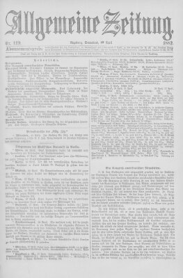 Allgemeine Zeitung Samstag 29. April 1882