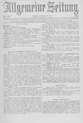 Allgemeine Zeitung Samstag 15. Juli 1882