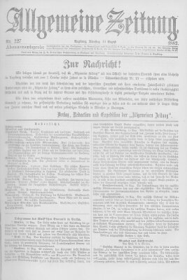 Allgemeine Zeitung Dienstag 15. August 1882