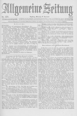 Allgemeine Zeitung Mittwoch 27. September 1882