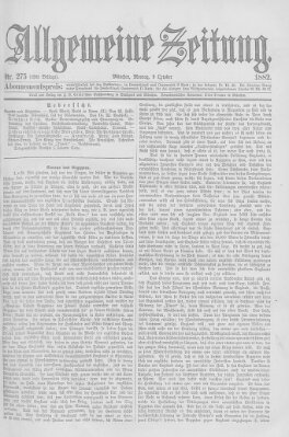 Allgemeine Zeitung Montag 2. Oktober 1882