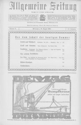 Allgemeine Zeitung Sonntag 21. August 1921