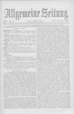 Allgemeine Zeitung Donnerstag 3. Januar 1884