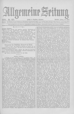 Allgemeine Zeitung Freitag 25. April 1884