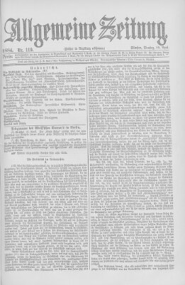 Allgemeine Zeitung Dienstag 29. April 1884