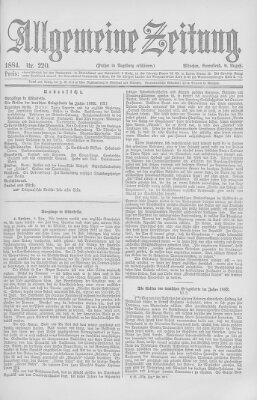 Allgemeine Zeitung Samstag 9. August 1884