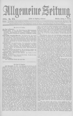 Allgemeine Zeitung Freitag 3. Oktober 1884