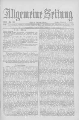Allgemeine Zeitung Samstag 10. Januar 1885