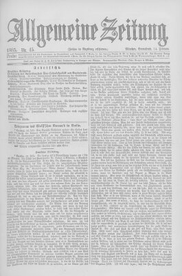 Allgemeine Zeitung Samstag 14. Februar 1885