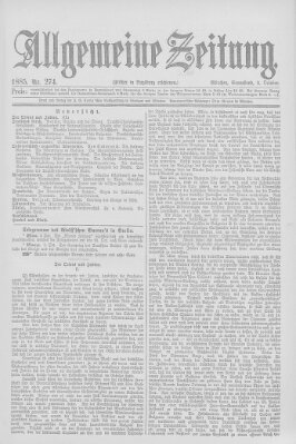 Allgemeine Zeitung Samstag 3. Oktober 1885