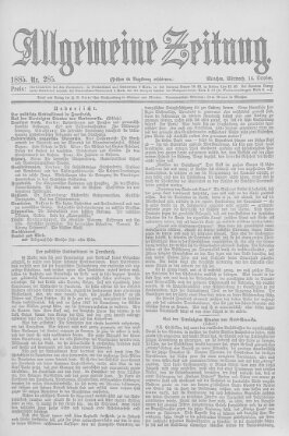 Allgemeine Zeitung Mittwoch 14. Oktober 1885