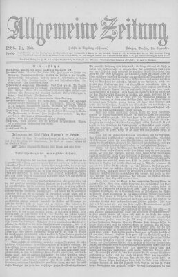 Allgemeine Zeitung Dienstag 14. September 1886